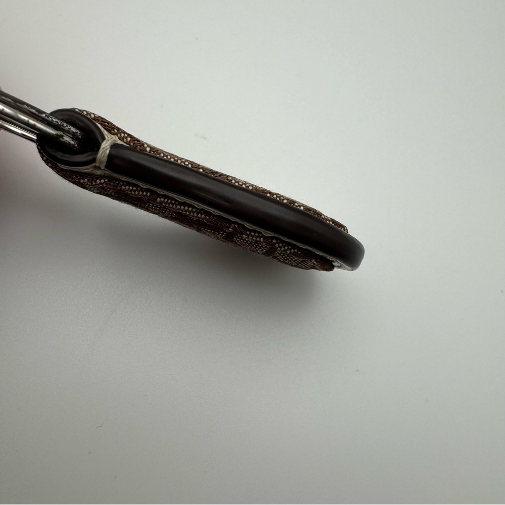Vintage Coach Signature Jacquard Key Fob Brown Khaki Ivory Leather - Picture 8 of 13